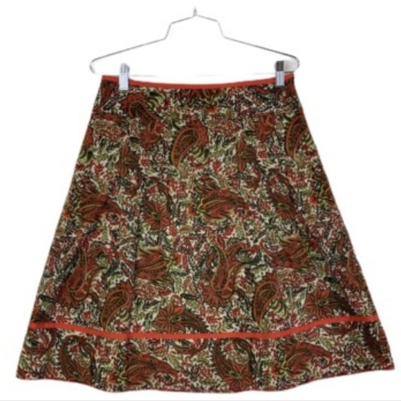 Ann Taylor Floral Paisley Midi A Line Skirt - Orange and Tan Size 14 - Picture 1 of 10